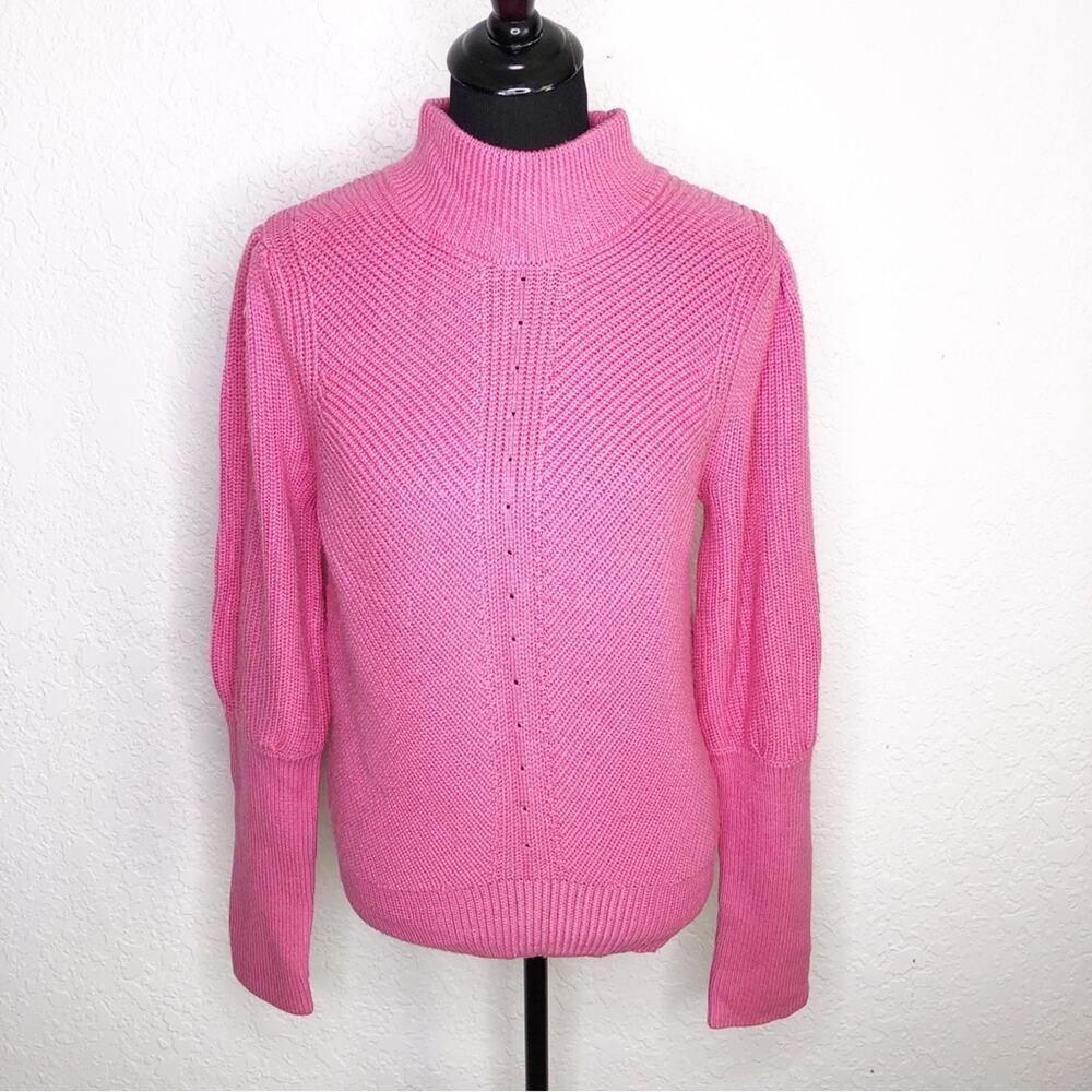 Pearl by Lela Rose bright pink wool mock turtleneck sweater size Medium